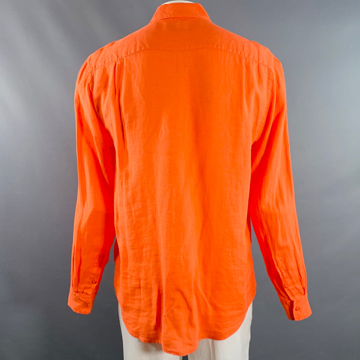VILEBREQUIN Size XL Orange Linen One Pocket Long Sleeve Shirt