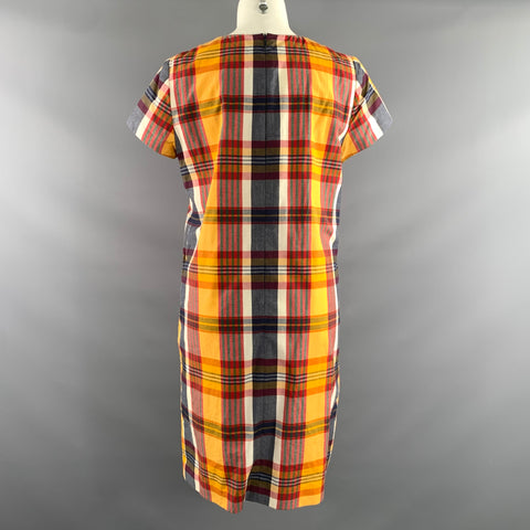 BLACK FLEECE Size 8 Yellow red multi Cotton Plaid A-Line Dress