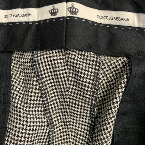 DOLCE & GABBANA Size 34 Black White Houndstooth Cotton Zip Fly Dress Pants