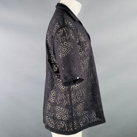 SASQUATCHfabrix Size M Black Lace Cotton Blend Short Sleeve Shirt