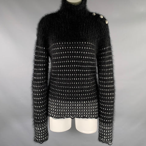 BALMAIN Size 6 Black Silver Angora Woven Pull On Sweater