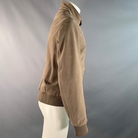 LORO PIANA Size M Brown Suede Leather Herringbone Wool Reversible Jacket