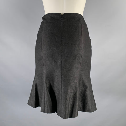 CHANEL Size 4 Black Linen Trumpet Below Knee Skirt