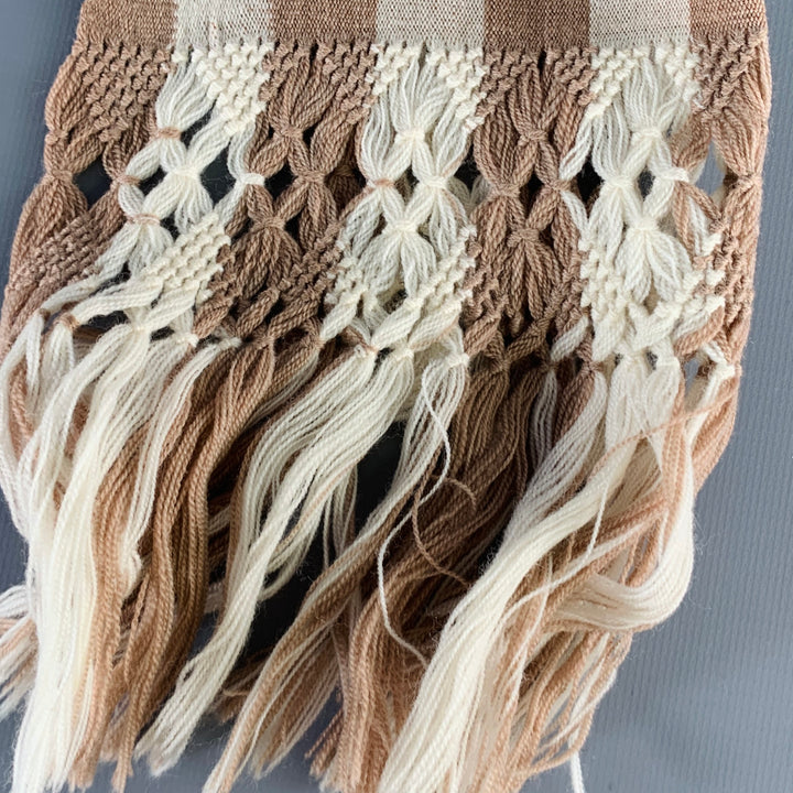BALTHAZAR Brown Cream Stripe Crochet Fringe Scarf