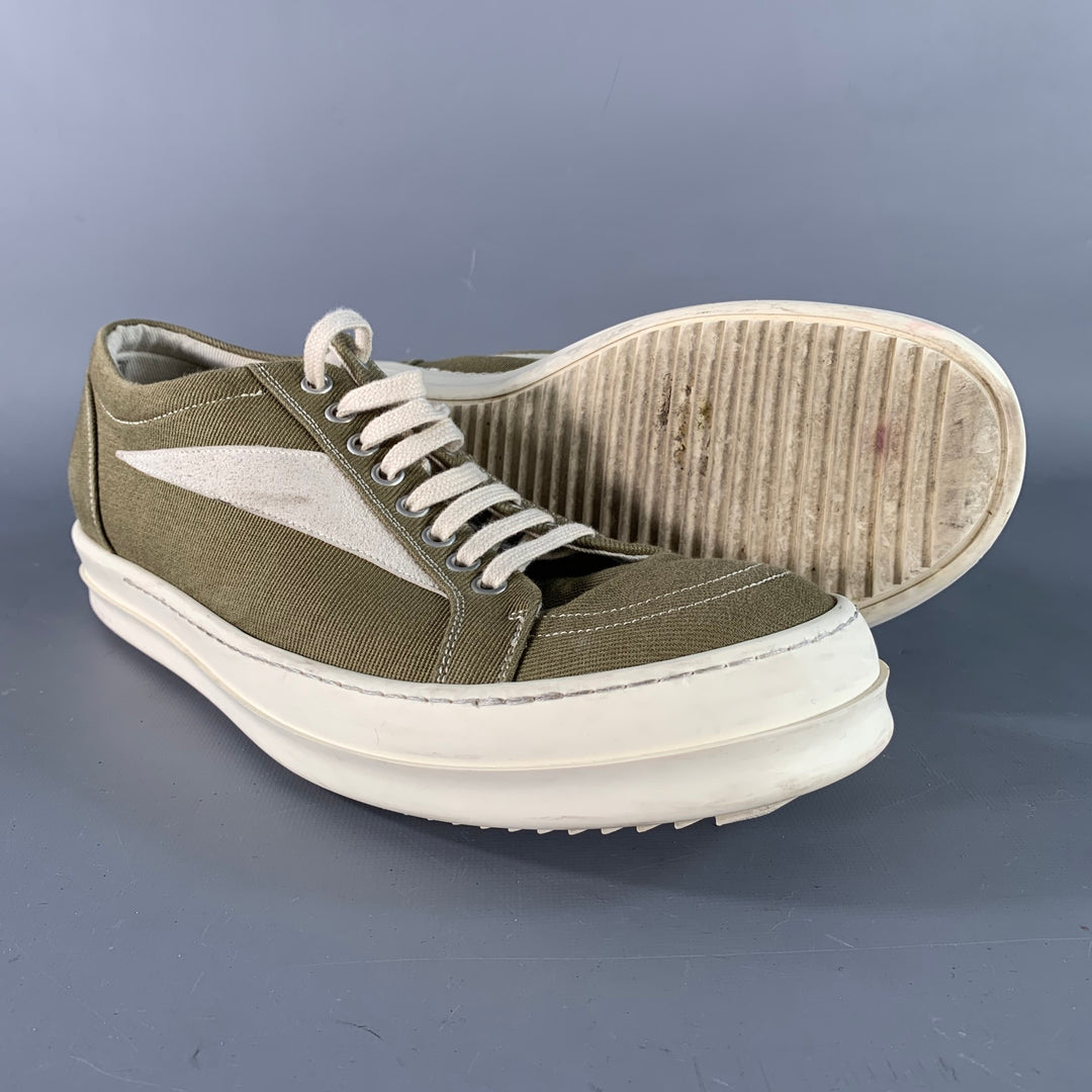DRKSHDW Size 11 Cream Olive Twill Canvas Low Top Sneakers