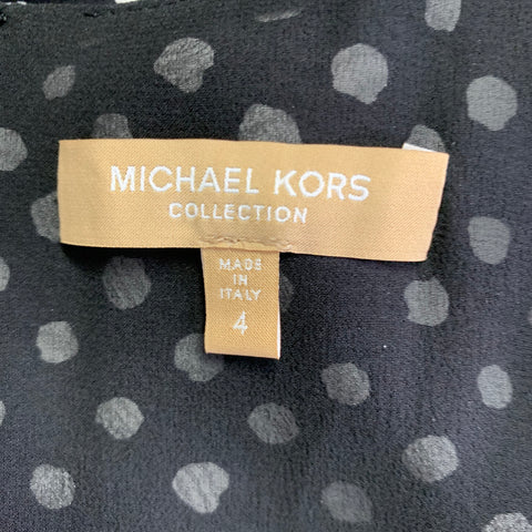 MICHAEL KORS COLLECTION Size 4 Black White Silk Polka Dot Bell Sleeves Dress
