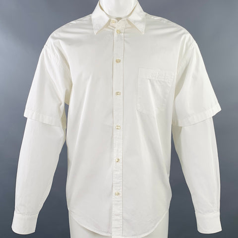le PERE Size M White Logo Cotton Double Sleeve Long Sleeve Shirt