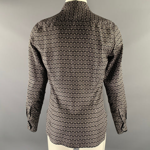 GUCCI Size S Black Grey Horsebit Silk Long Sleeve Shirt