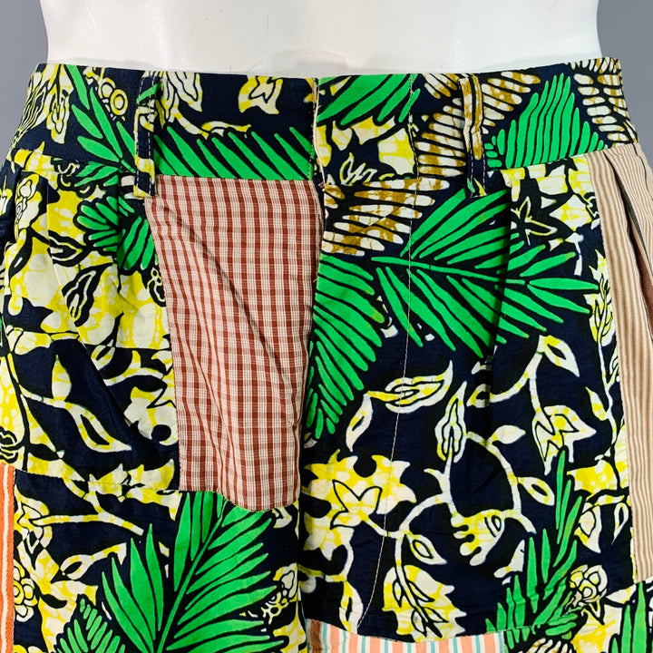 JUNYA WATANABE 2015 Size XL Multi Color Patchwork Cotton Linen Pleated Shorts