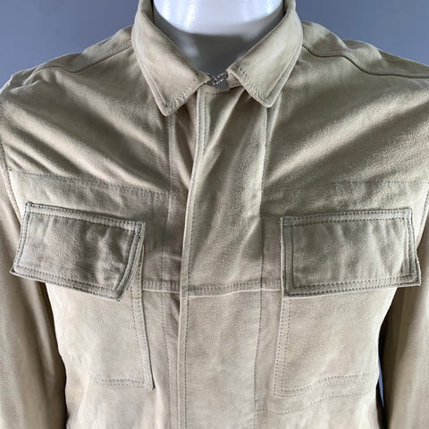 BYBLOS Size M Khaki Green Suede Trucker Jacket
