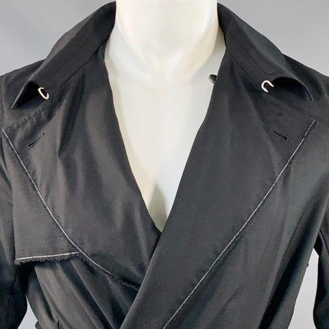 DIOR HOMME Size 34 Black Grey Contrast Trim Virgin Wool Belted Coat