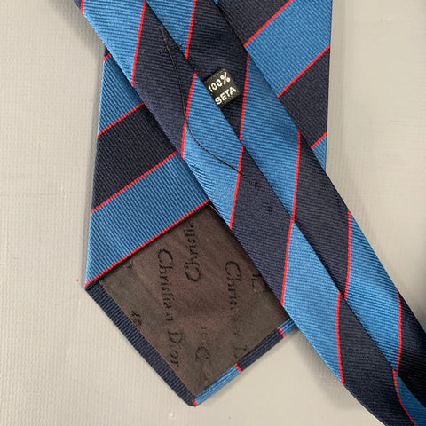 CHRISTIAN DIOR Navy Red Stripe Silk Tie