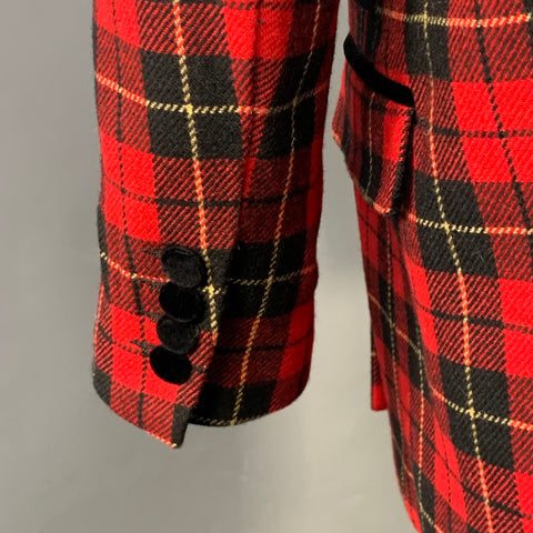 THE KOOPLES Size M Jokers Red Black Yellow Wool Blend Plaid Jacket Blazer