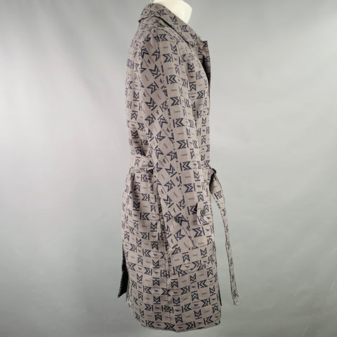 MAISON KITSUNE Size XS Grey Navy Monogram Polyester Blend Coat