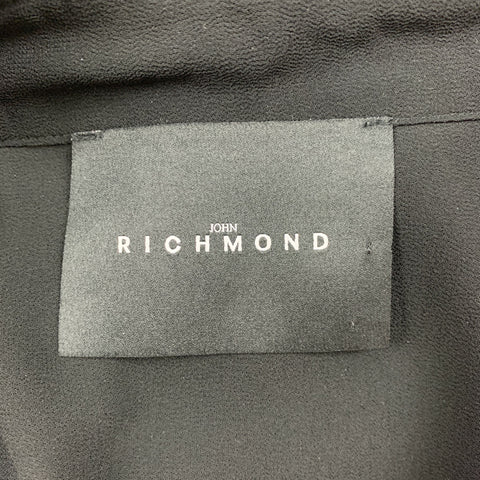 JOHN RICHMOND Size 6 Black Polyester Ruffled High Collar Blouse