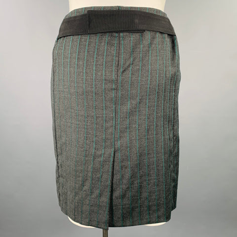 ETRO Size 10 Grey Green Wool Blend Stripe Pencil Knee Length Skirt