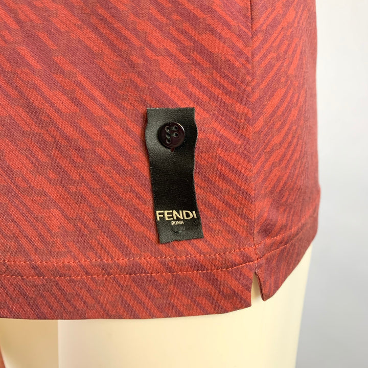 FENDI Size M Burgundy Blue Print Cotton T Shirt