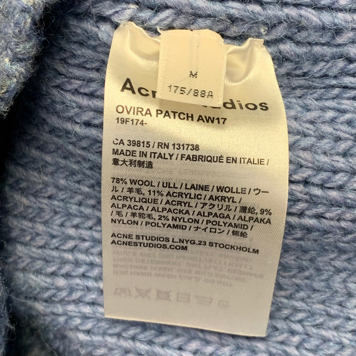 ACNE STUDIOS AW17 Size M Ovira Patch Blue Grey Wool Blend Patchwork Distressed Sweater