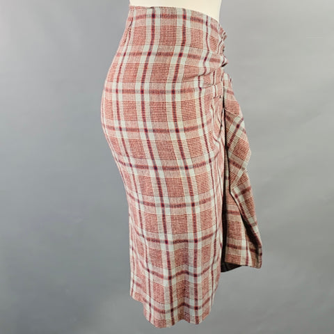ISABEL MARANT ETOILE Size S Grey Navy Red Linen Plaid Ruched Knee Length Skirt