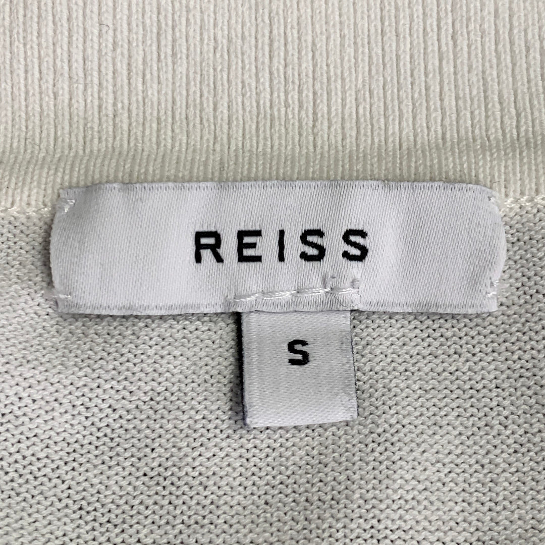 REISS Size S Christie White Blue Navy Stripe Cotton Half Placket Polo