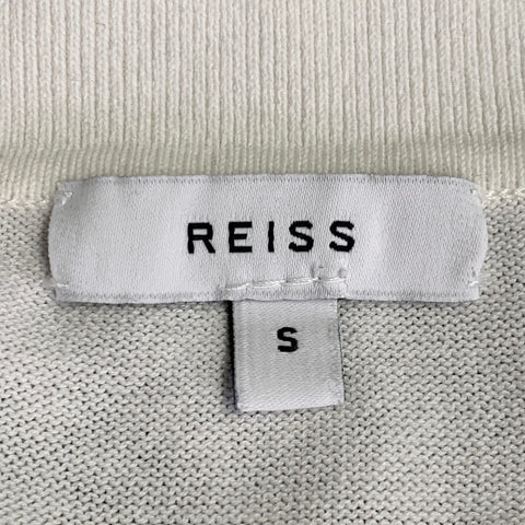 REISS Size S Christie White Blue Navy Stripe Cotton Half Placket Polo