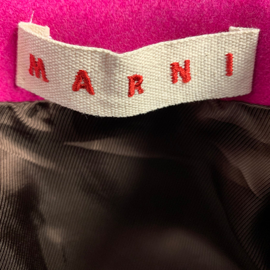 MARNI Size XS Pink Brown Wool Blend Leather Trim Oversized Coat