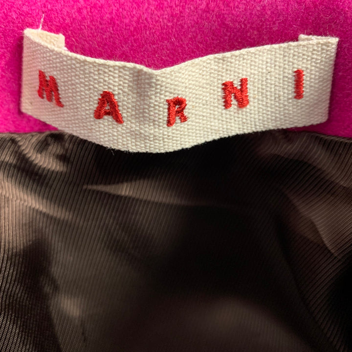MARNI Size XS Pink Brown Wool Blend Leather Trim Oversized Coat