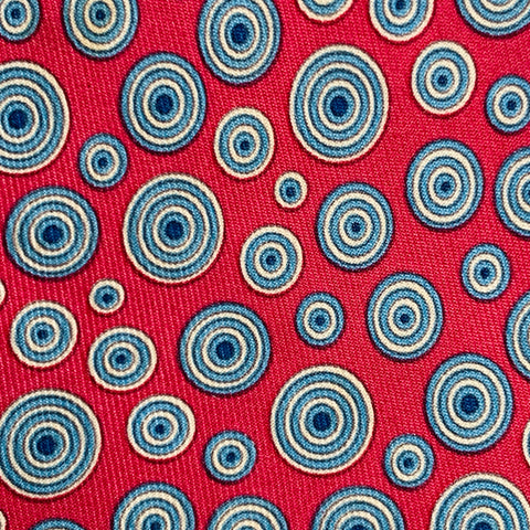 HERMES Red Blue White Circles Silk Tie