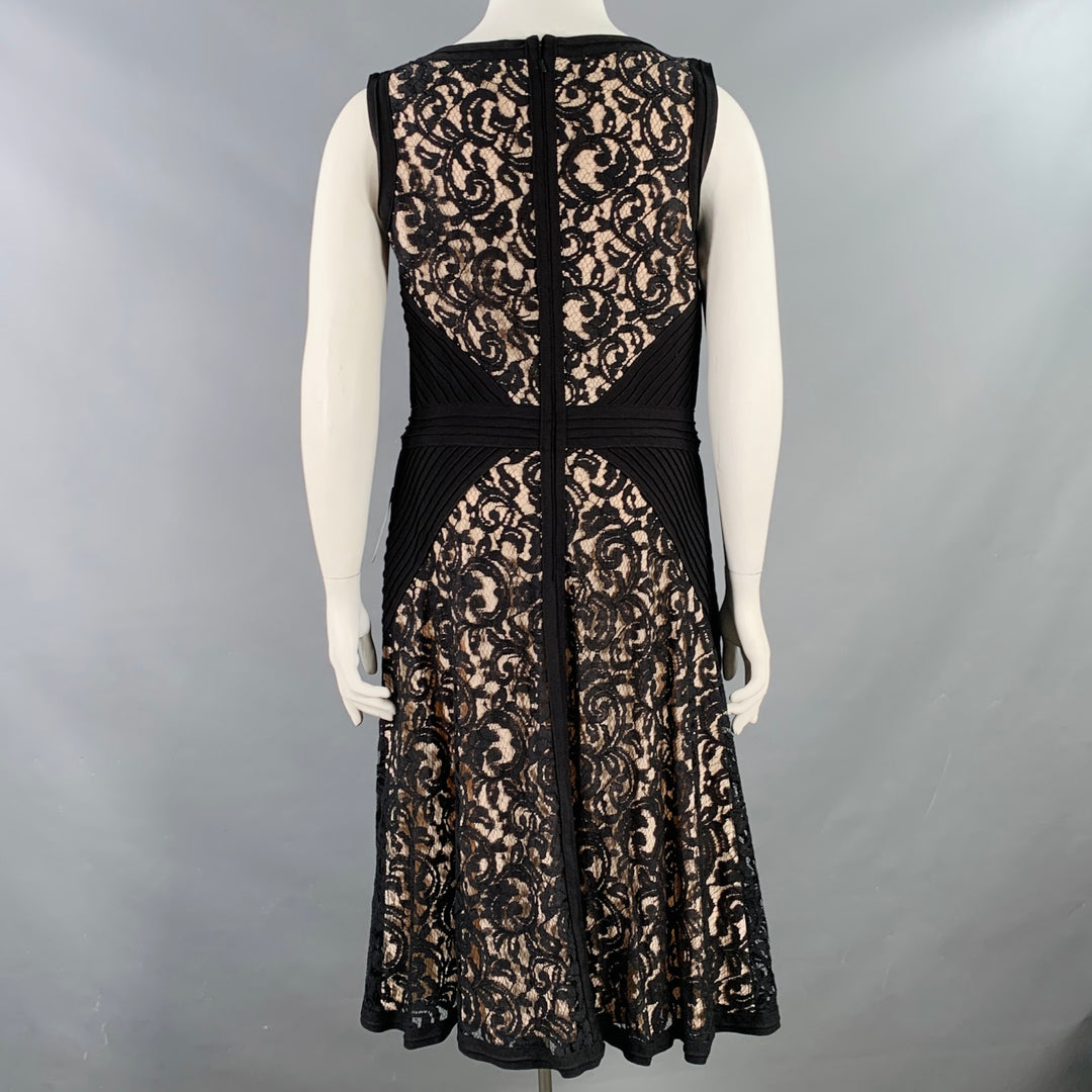 TADASHI SHOJI Size 16 Black Pink Cotton Blend Lace V-Neck Knee Length Dress Sui Generis Designer Consignment TADASHI SHOJI Size 16 Black Pink Cotton Blend Lace V-Neck Knee Length Dress Sui Generis Designer Consignment