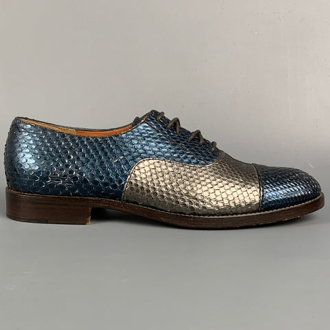 MARC by MARC JACOBS Size 9 Blue Silve Snake  Leather Lace-Up Shoes