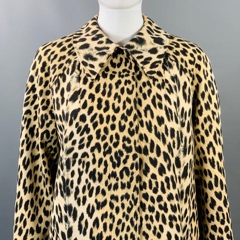 ROYAL BLIZZARD Vintage Size S Beige Polyester Blend Animal Print Hidden Buttons Coat