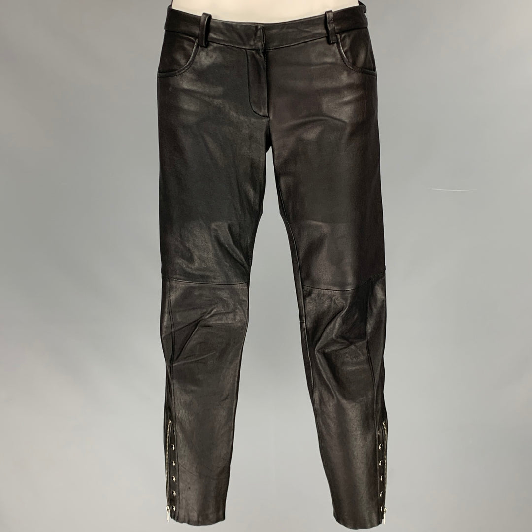 MAJE Size 0 Black Lamb Leather Cropped Casual Pants