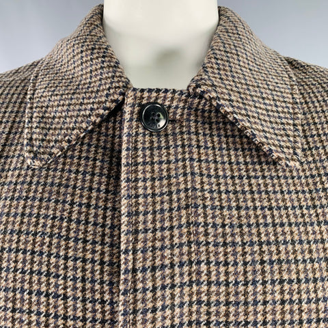 TED BAKER Size XXXL Brown Navy Plaid Wool Blend Belted Coat