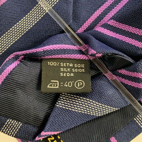 ERMENEGILDO ZEGNA Navy Purple Diagonal Stripe Silk Tie