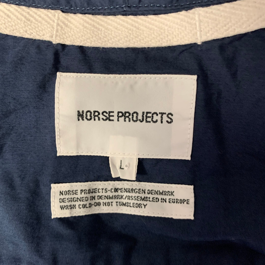 NORSE PROJECTS Size L Navy Cotton Band Collar Long Sleeve Shirt