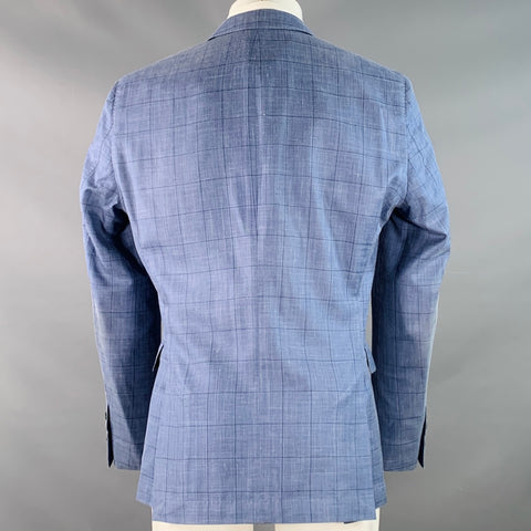 Veste sport ajustée en soie et lin à carreaux HUGO BOSS, taille 40, bleu et noir