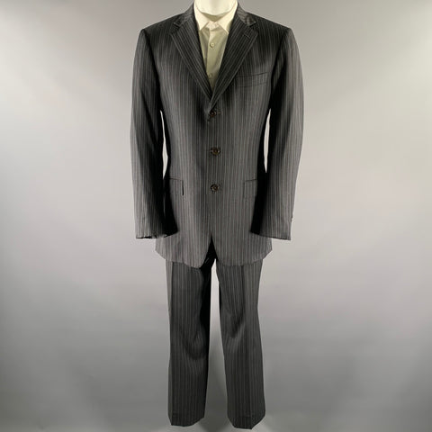 ERMENEGILDO ZEGNA Size 42 Grey Blue Stripe Wool Notch Lapel Suit