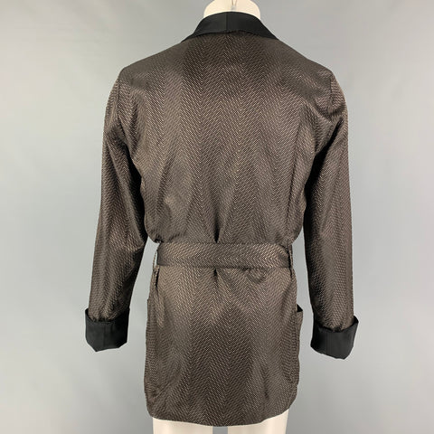 LA PERLA Size M Black Brown Jacquard Silk Blend Shawl Collar Smoking Jacket