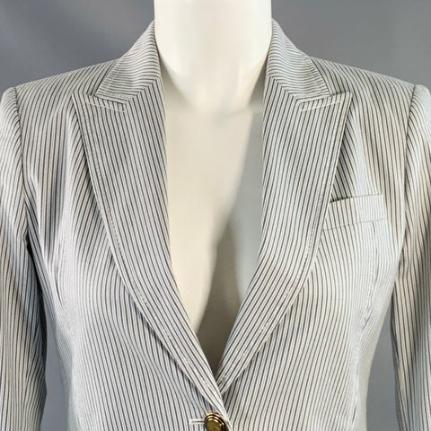 GUCCI Size 4 White Grey Cotton Blend Stripe Single Button Jacket Blazer
