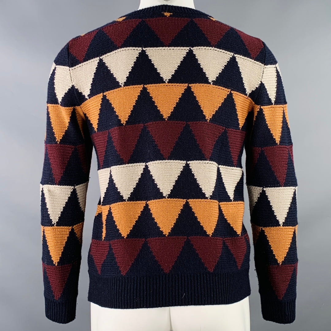 VALENTINO Size S Multi Color Knit Triangles Cashmere Crew Neck Sweater