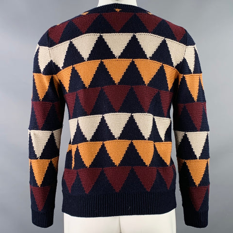 VALENTINO Size S Multi Color Knit Triangles Cashmere Crew Neck Sweater