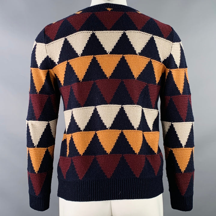 VALENTINO Size S Multi Color Knit Triangles Cashmere Crew Neck Sweater