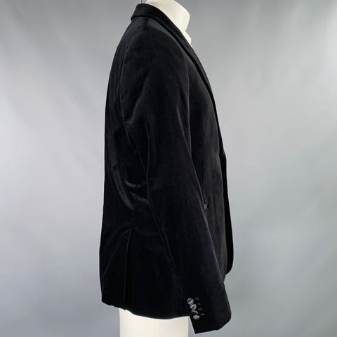 TED BAKER Size 40 Long Black Velvet Cotton Peak Lapel Sport Coat