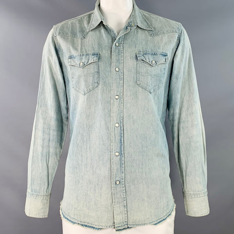 POLO by RALPH LAUREN Size L Light Blue Cotton Western Chambray Long Sleeve Shirt