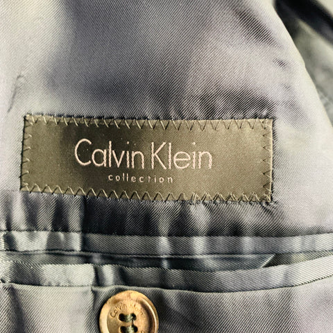 CALVIN KLEIN COLLECTION Size 40 Blue Velvet Cotton Blend Notch Lapel Single Button Sport Coat