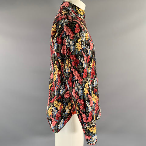 PAUL SMITH Size M Black Pink Floral Cotton Long Sleeve Shirt