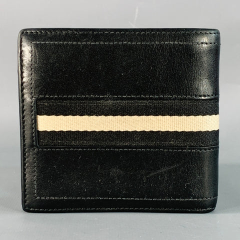 BALLY Vintage Black White Ribbon Stripe Leather Bifold Wallet