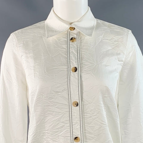 KHAITE Size S Cream Cotton Blend Wrinkled Contrast Stitch Button Up Shirt