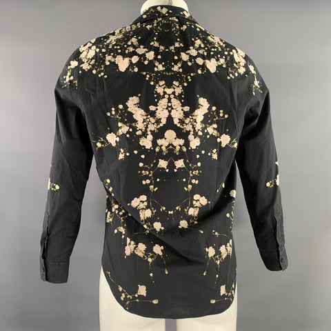 GIVENCHY Size S Black Rose Green Floral Cotton Long Sleeve Shirt