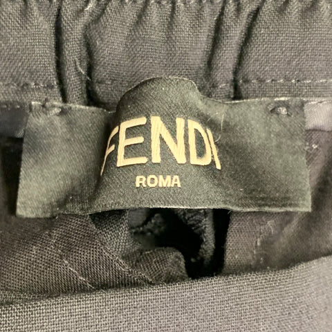 FENDI Taille 30 Pantalon décontracté plissé en mélange de laine noire avec taille élastique